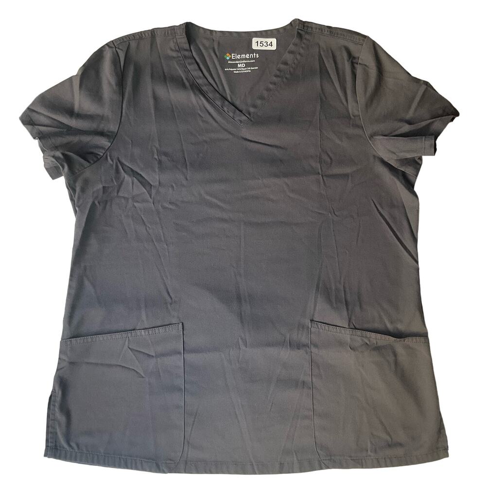 Elements Women’s Short Sleeve Nurse Blouse size M, Solid Gray